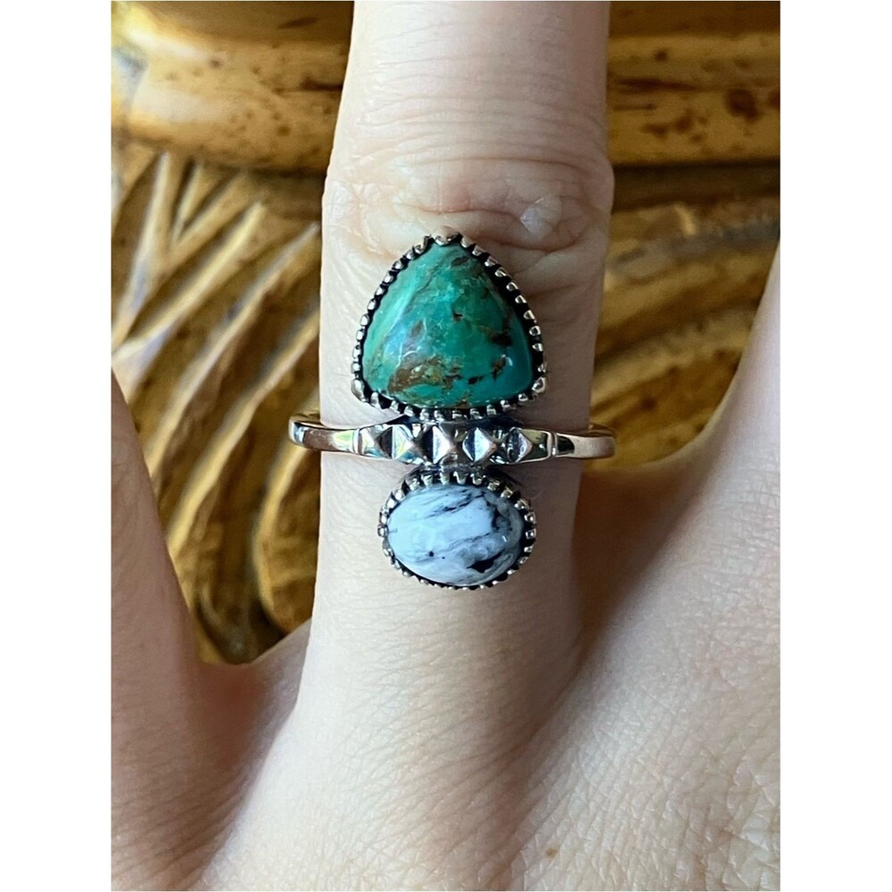 Royston Turquoise White Buffalo Sterling Silver Ring Size 7